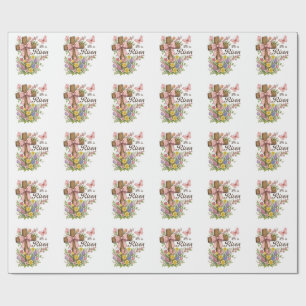 Christlich - Er ist auferstanden Florales Kreuz Re Geschenkpapier