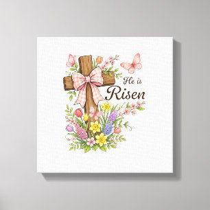 Christlich - Er ist auferstanden Florales Kreuz re Leinwanddruck