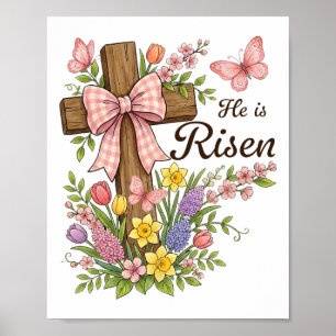 Christlich - Er ist auferstanden Florales Kreuz Re Poster