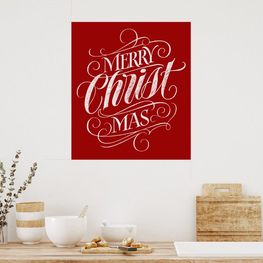 Christlich frohe Weihnachtskalligrafie Roter Jesus Poster (Küche)