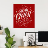Christlich frohe Weihnachtskalligrafie Roter Jesus Poster (Heimbüro)