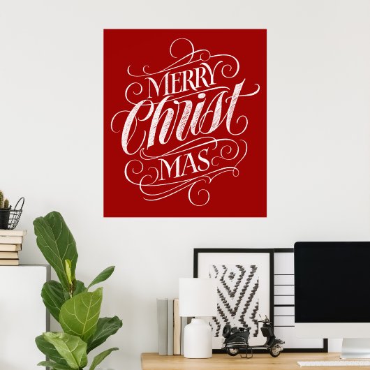 Christlich frohe Weihnachtskalligrafie Roter Jesus Poster (Heimbüro)