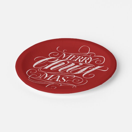 Christlich Frohe Weihnachtskhalerei Rote Schrift Pappteller (Schrägansicht)