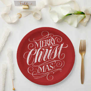 Christlich Frohe Weihnachtskhalerei Rote Schrift Pappteller