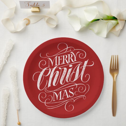 Christlich Frohe Weihnachtskhalerei Rote Schrift Pappteller (Hochzeit)