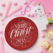Christlich Frohe Weihnachtskhalerei Rote Schrift Pappteller (Party)