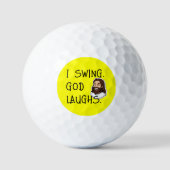 Christlich Funny I Swing God Laughs Cartoon Gelb Golfball (Vorderseite)