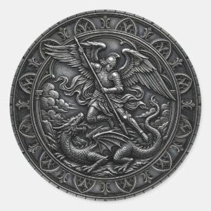 Christlich Gotischer Erzengel Michael Gunmetal Runder Aufkleber