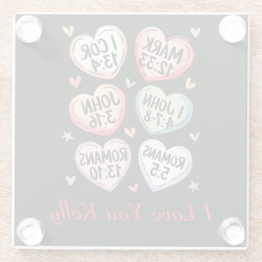 Christlich Heart Valentines Bibelverse I Liebe Sie Glasuntersetzer (Rückseite)