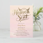 Christlich Heaven Sent Pink Clouds Girl Babydusche Einladung (Stehend Vorderseite)