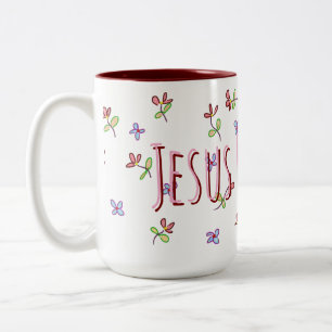 Christlich Jesus liebt mich feminines Florales  Zweifarbige Tasse