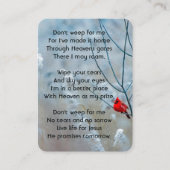 Christlich Memorial Keepake Kardinal Red Bird Visitenkarte (Vorderseite)