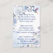 Christlich Memory Keepake Hummingbird Blue Rose Visitenkarte (Rückseite)