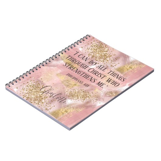 Christlich Moderner Girl Pink Gold Glitzer Künstle Notizblock (Linke Seite)