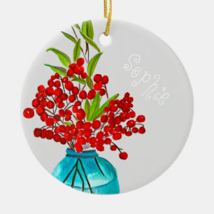 Christlich-rote Beeren Aquarellkunst Keramik Ornament