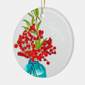 Christlich-rote Beeren Aquarellkunst Keramik Ornament (Links)