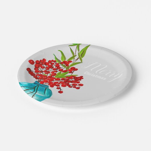 Christlich-rote Beeren Aquarellkunst Pappteller (Schrägansicht)
