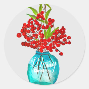 Christlich-rote Beeren Aquarellkunst Runder Aufkleber