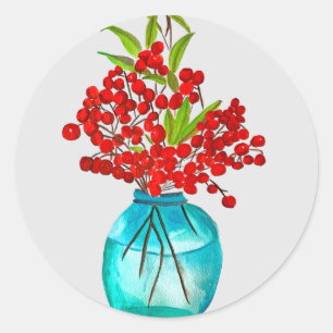 Christlich-rote Beeren Aquarellkunst Runder Aufkleber