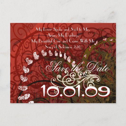 Christlich Save the Date Burgunderherzen - Ankündigungspostkarte (Vorderseite)
