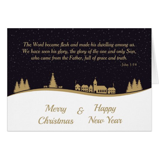 Christlich Scripting Gold Village Weihnachtskarte (Vorderseite (Horizontal))