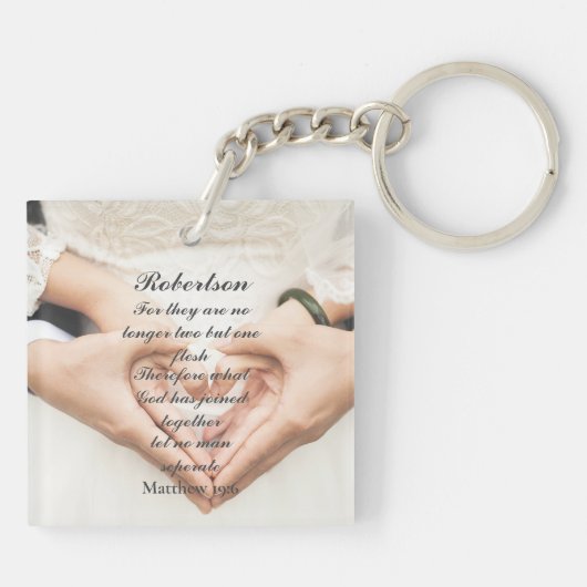 Christlich Scripture Wedding Foto Schlüsselanhänger (Rückseite)