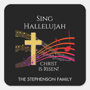 Christlich SING HALLELUJAH CHRIST IST RISEN OsterM Quadratischer Aufkleber