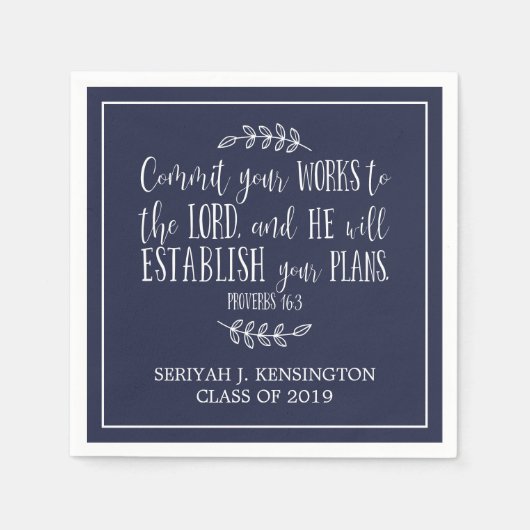 Christlich Verse Typografie Navy Blue Abschluss Serviette (Vorderseite)