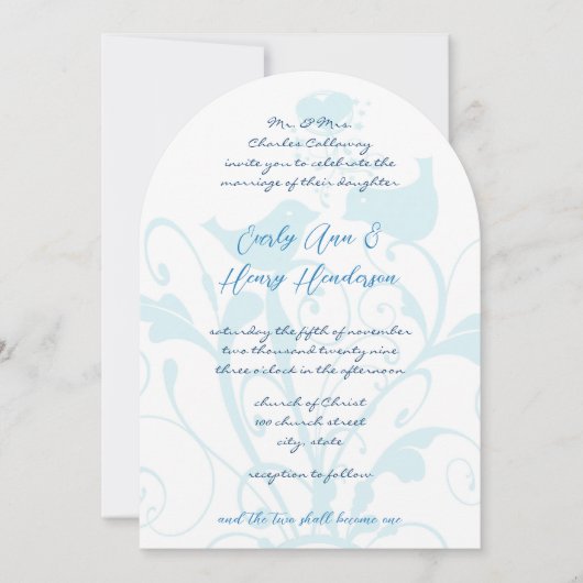 Christlich zwei werden zu einer Hochzeit mit blaue Einladung (Vorderseite)