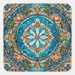 Christliche Abstrakte Kunst aus Hartglas Quadratischer Aufkleber