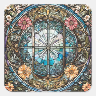 Christliche Abstrakte Kunst aus Hartglas Quadratischer Aufkleber