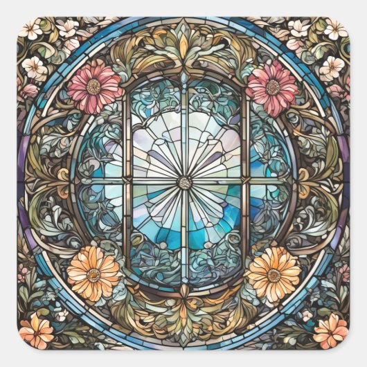 Christliche Abstrakte Kunst aus Hartglas Quadratischer Aufkleber (Vorderseite)