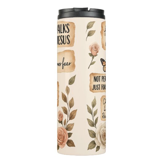 Christliche Affirmation Rustic Floral Collage Thermosbecher (Rückseite)