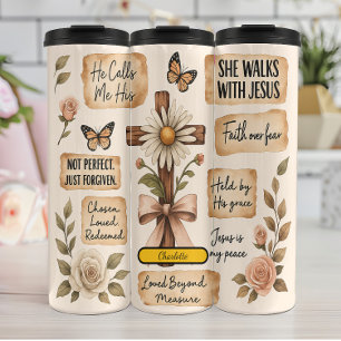 Christliche Affirmation Rustic Floral Collage Thermosbecher