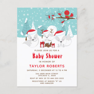 Christliche Baby-Party im Winterwald mit Polarfuch Postkarte