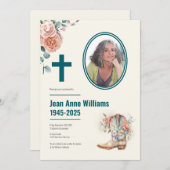 Christliche Beerdigung Cowgirl Boot & Rose | 4 FOT Einladung (Vorne/Hinten)