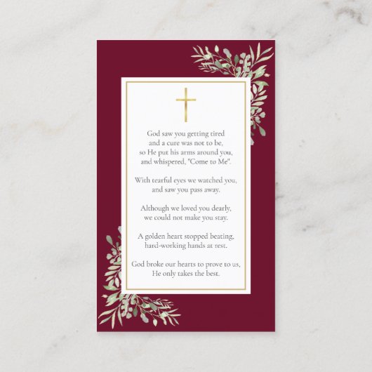 Christliche Beerdigungskarten Visitenkarte (Rückseite)