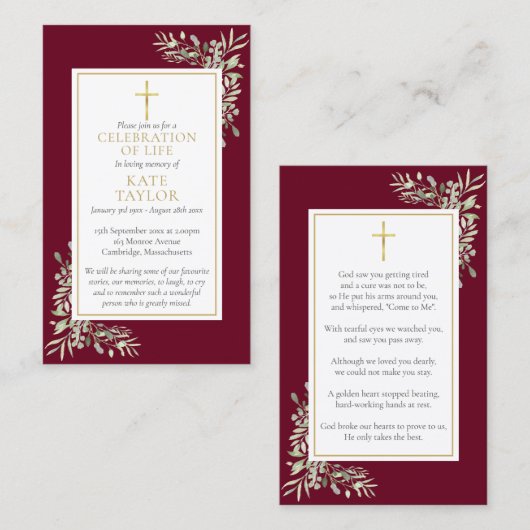 Christliche Beerdigungskarten Visitenkarte (Vorne/Hinten)