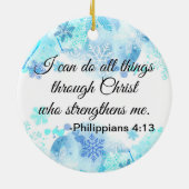 Christliche Bibel kann ich alles Sache-Zitat-Blau Keramik Ornament (Hinten)