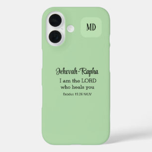 Christliche Bibel Verse Light Green Monogram iPhone 16 Hülle