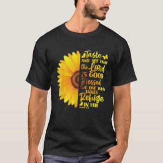 Christliche Bibel Verse Psalm 34 8 Blume Sonnenblu T-Shirt