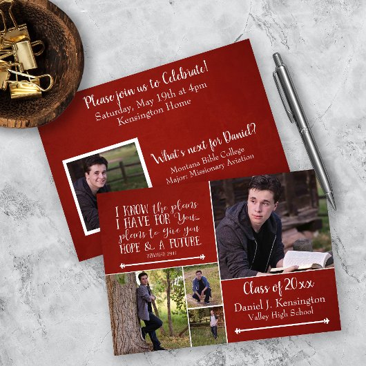 Christliche Bibelverse Abschluss Fotocollage Rot Einladung