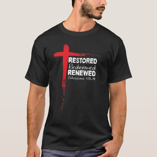 Christliche Bibelverse Kolossisten 1:13-14 Kreuz T-Shirt (Vorderseite)