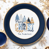 Christliche blaue Bäume Name Moderne Weihnachten Pappteller