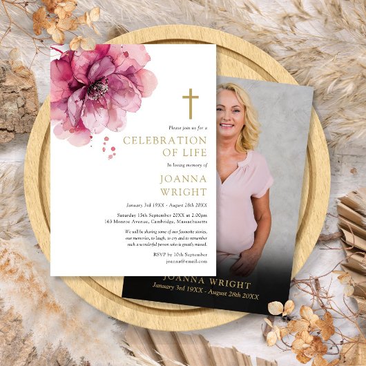Christliche Blumenfeier zum Foto Lebensbeerdigung Einladung