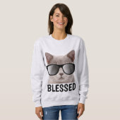 Christliche Cat Lover T - Shirt, BLESSED Sweatshirt (Vorne ganz)