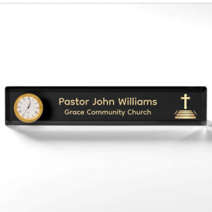 Christliche Cross Church in Schwarz/Gold Namensplakette