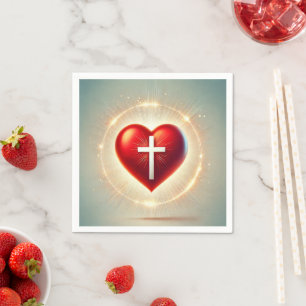 Christliche Cross-Decoupage des blühenden Roten He Serviette