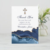 Christliche Cross Navy Blue Gold Bestätigung Dankeskarte (Stehend Vorderseite)