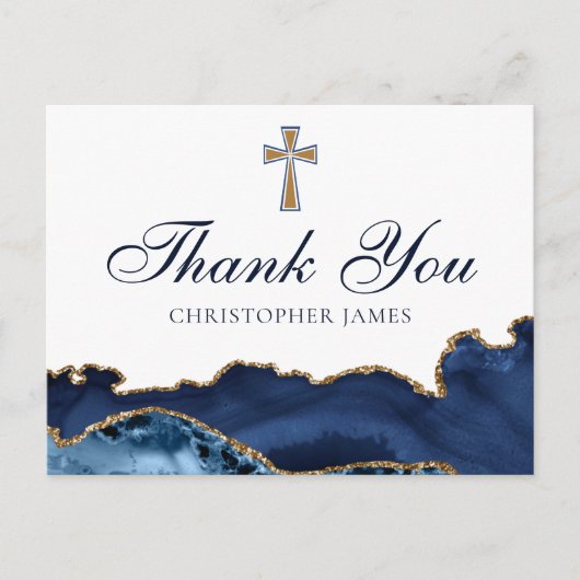 Christliche Cross Navy Blue Gold Custom Religious Postkarte (Vorderseite)
